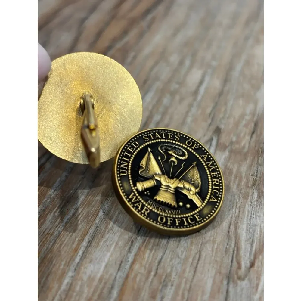 Vintage United States War Office Seal Cufflinks Gold Tone Black Military Style